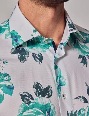 Hawes & Curtis Piccadilly White & Green Floral Diamond Weave Shirt